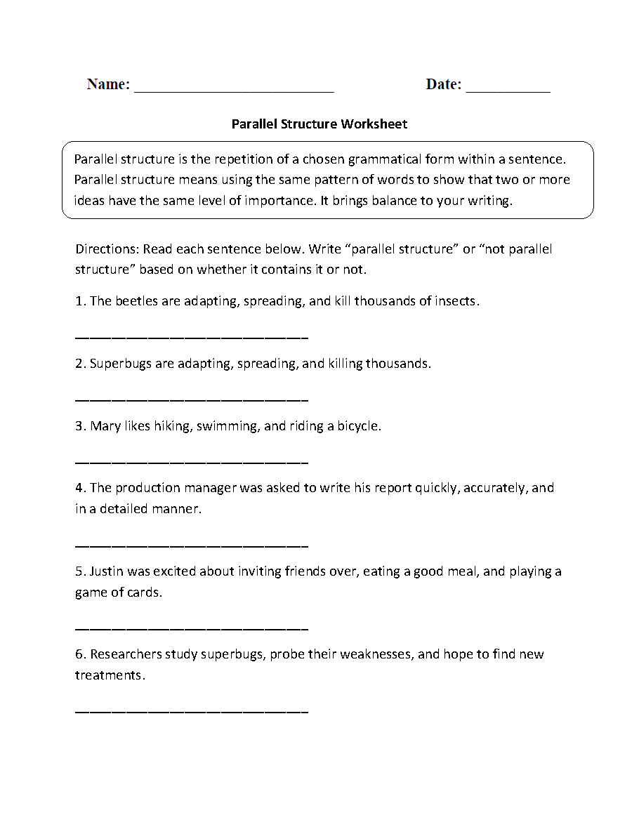 Englishlinx Parallel Structure Worksheets