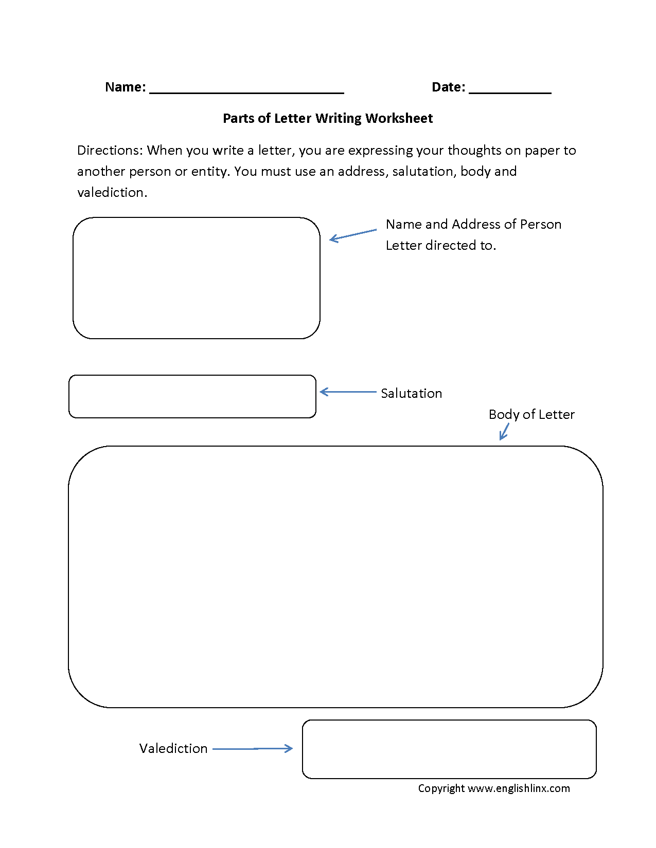 Parts Of A Letter Worksheet Grade