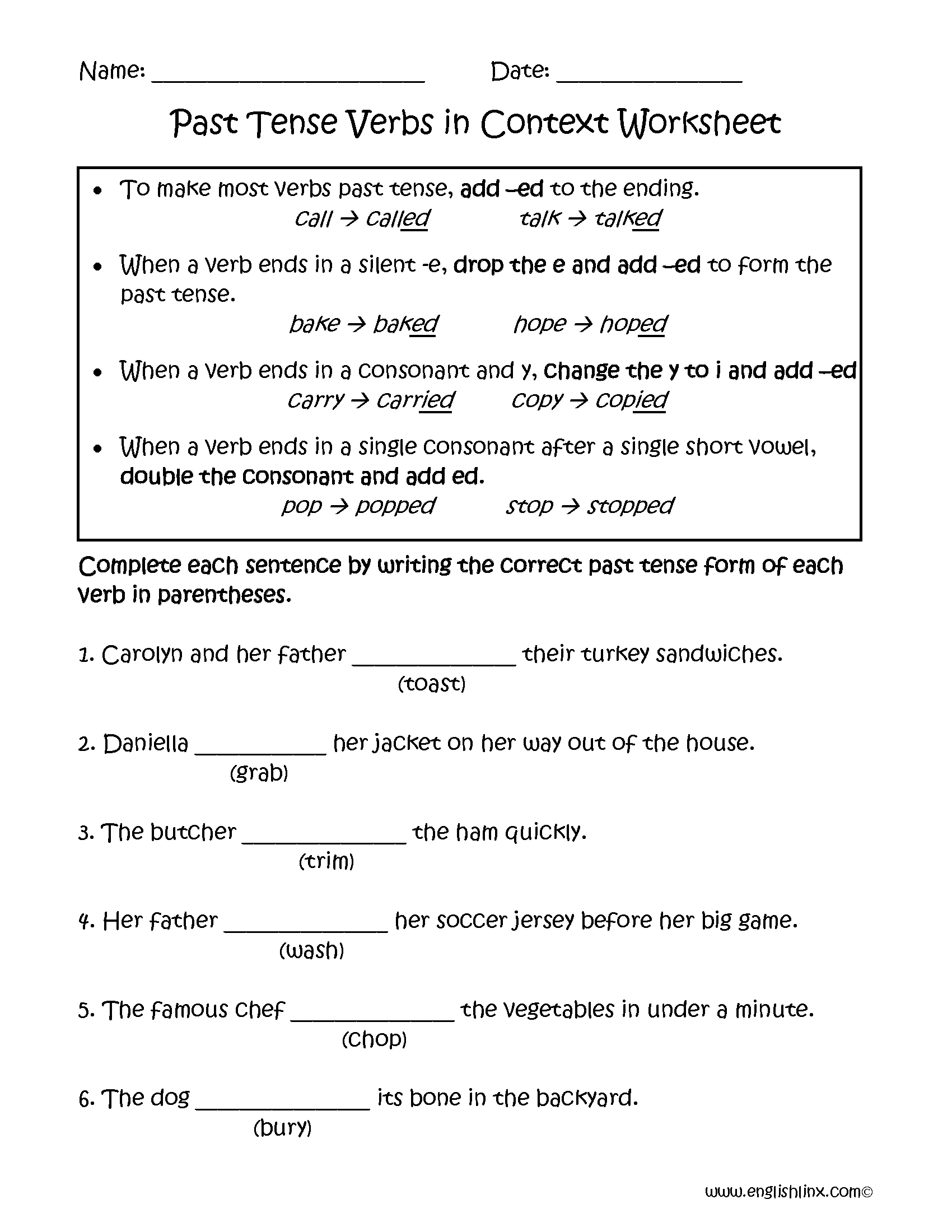 Past Tenses Worksheets