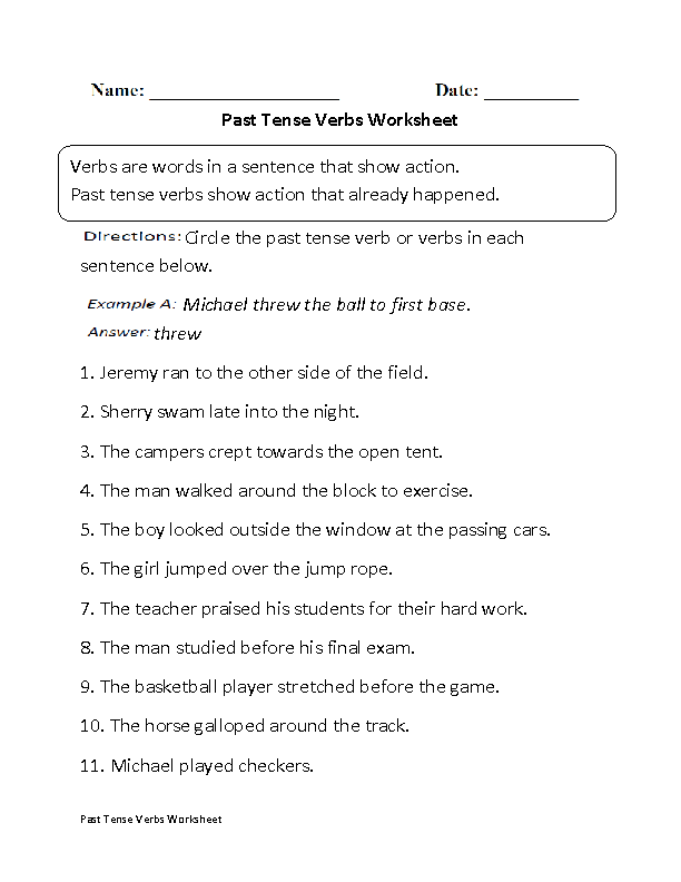 Past Tense Verb Worksheets Pdf