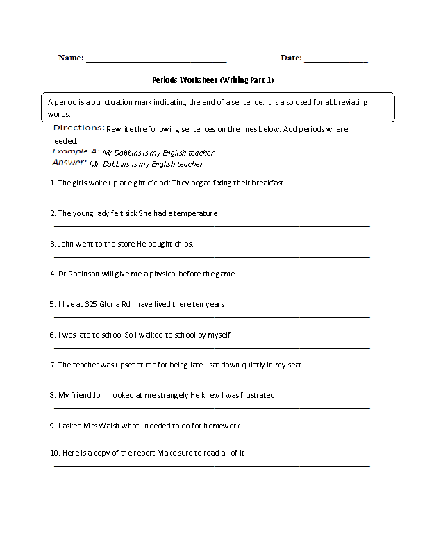 Adding Period Worksheet