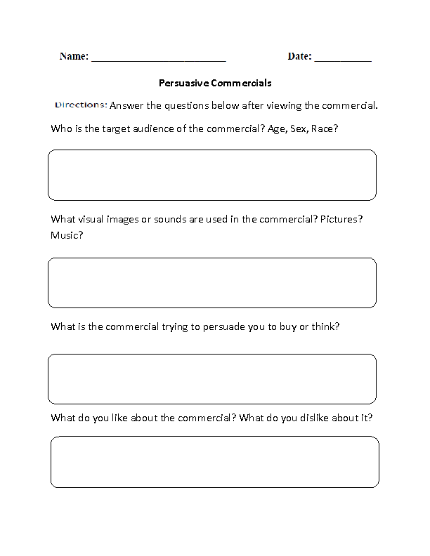 Persuasive Commercials Graphic Organizers Worksheet