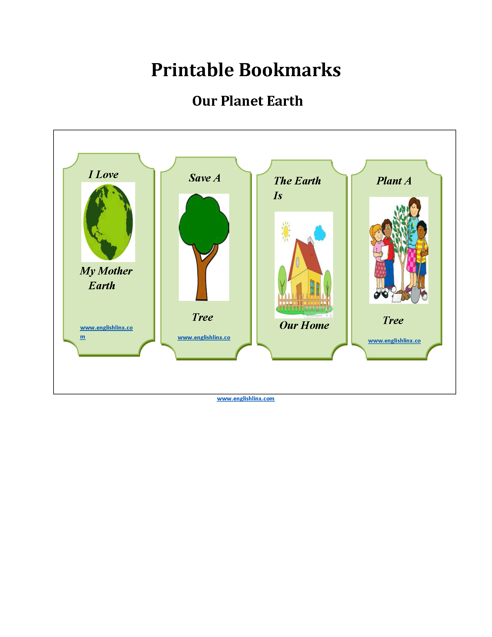 Planet Earth Printable Bookmarks Worksheets