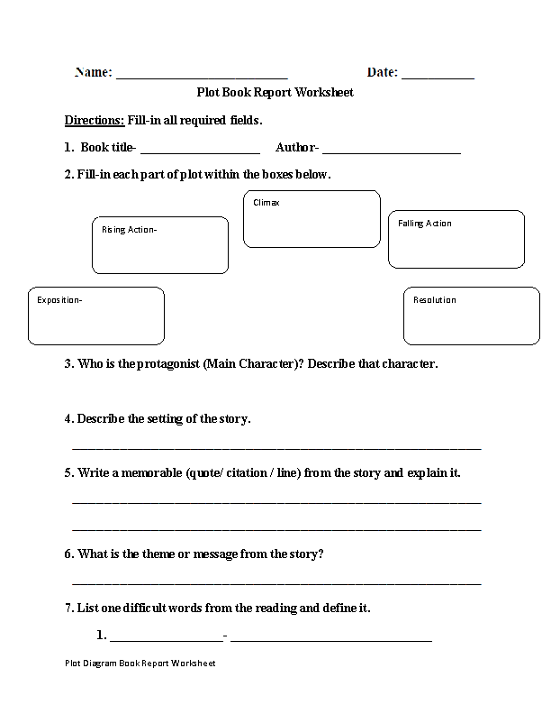 Plot Diagram Worksheet Pdf