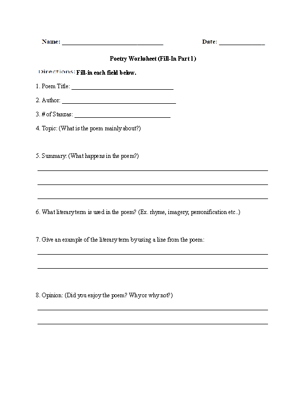 Free high school english worksheets