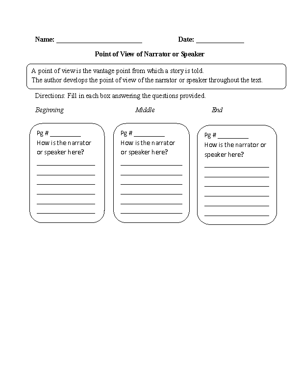 Character Point of View Workhseet