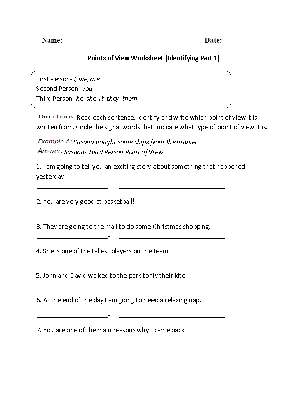 Identifying Point of View Workhseet Part 1