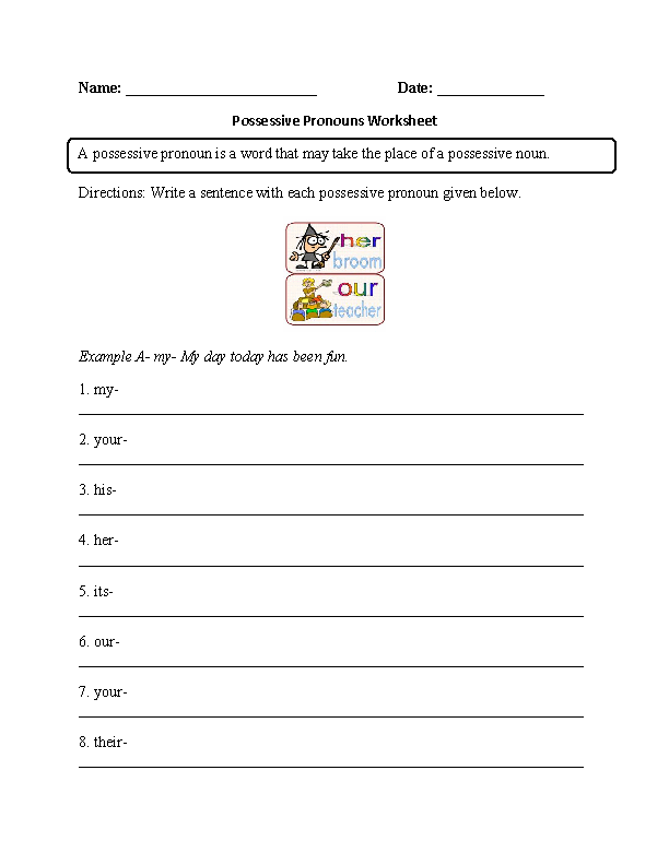Writing with Possessive Pronouns Worksheet