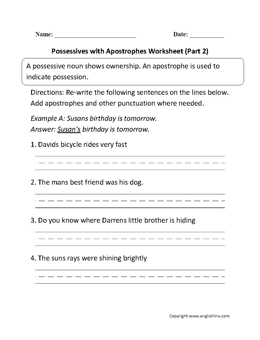 Possessive Apostrophes Worksheet