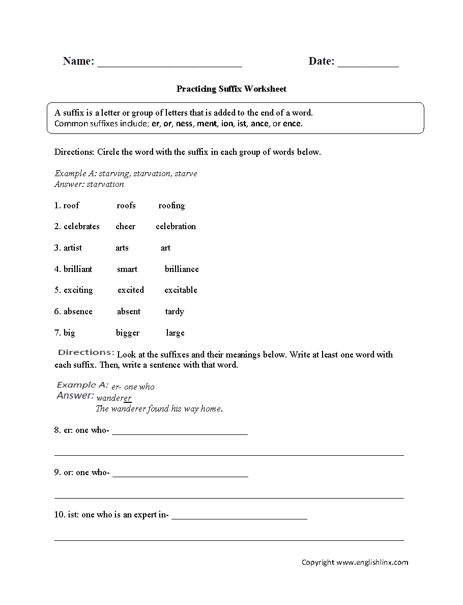 Practicing Suffix Worksheet