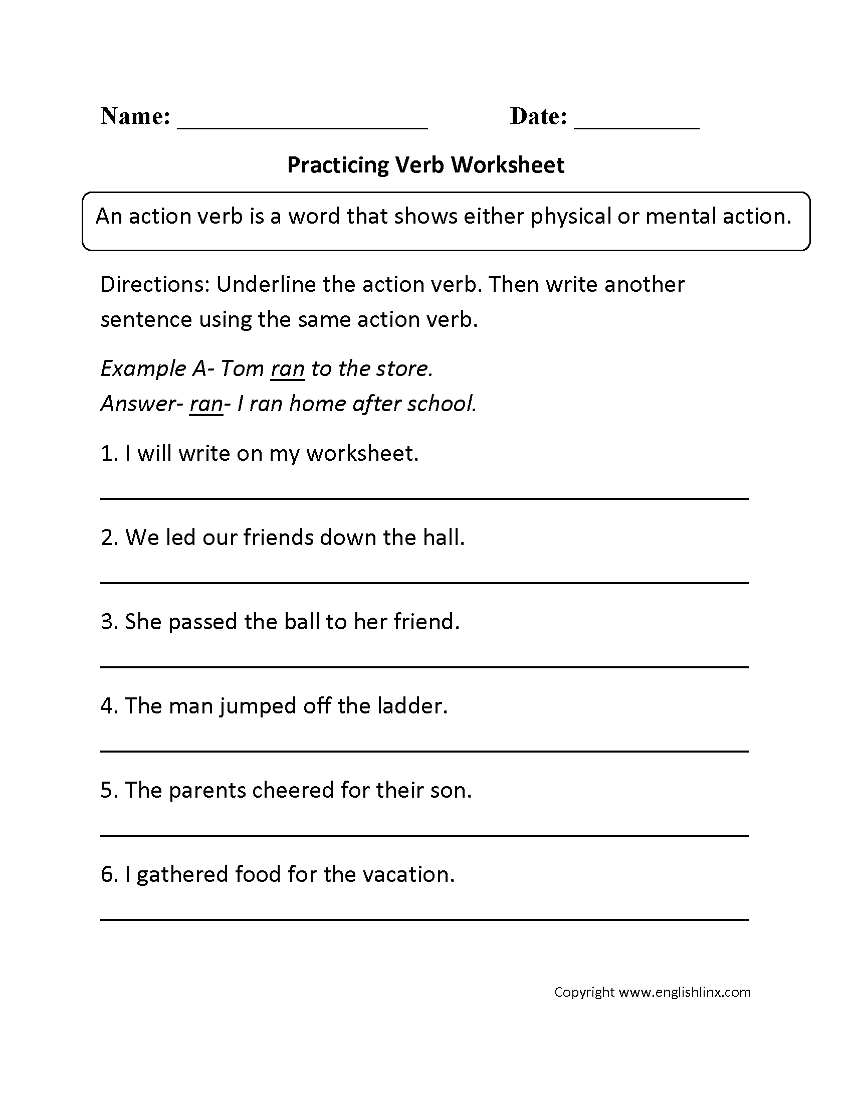 Practicing Verb Worksheet