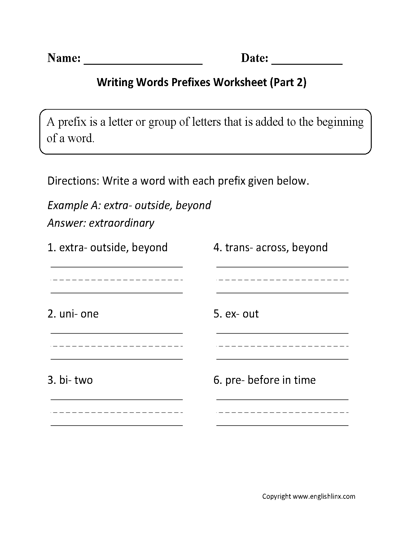 Writing Words Prefixes Worksheet Part 2