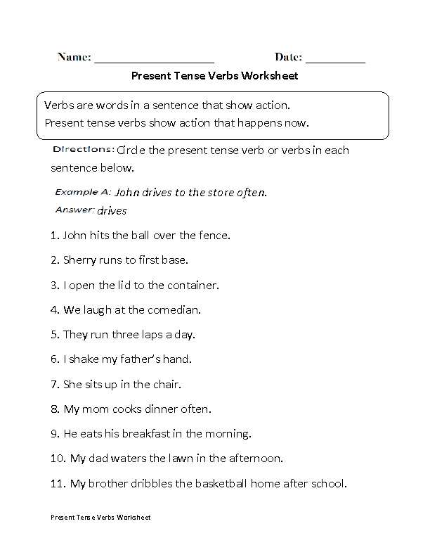 English Verb Tenses Chart Worksheets