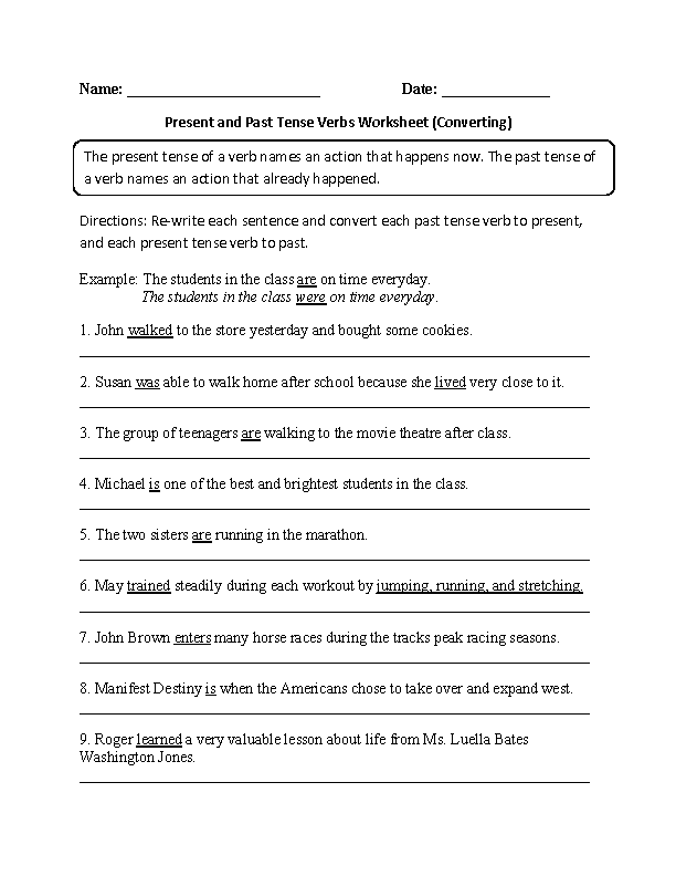 Converting Present to Past Verb Tenses Worksheet