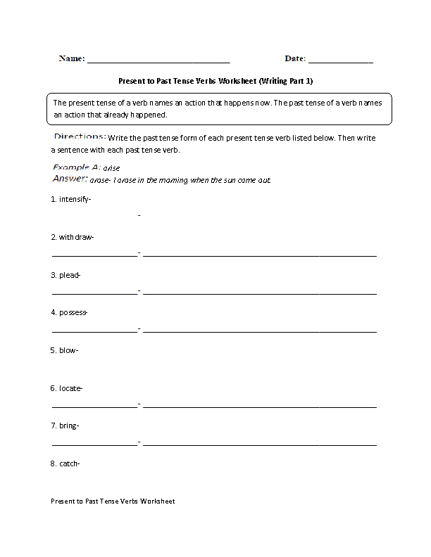 Present to Past Verb Tense Worksheet