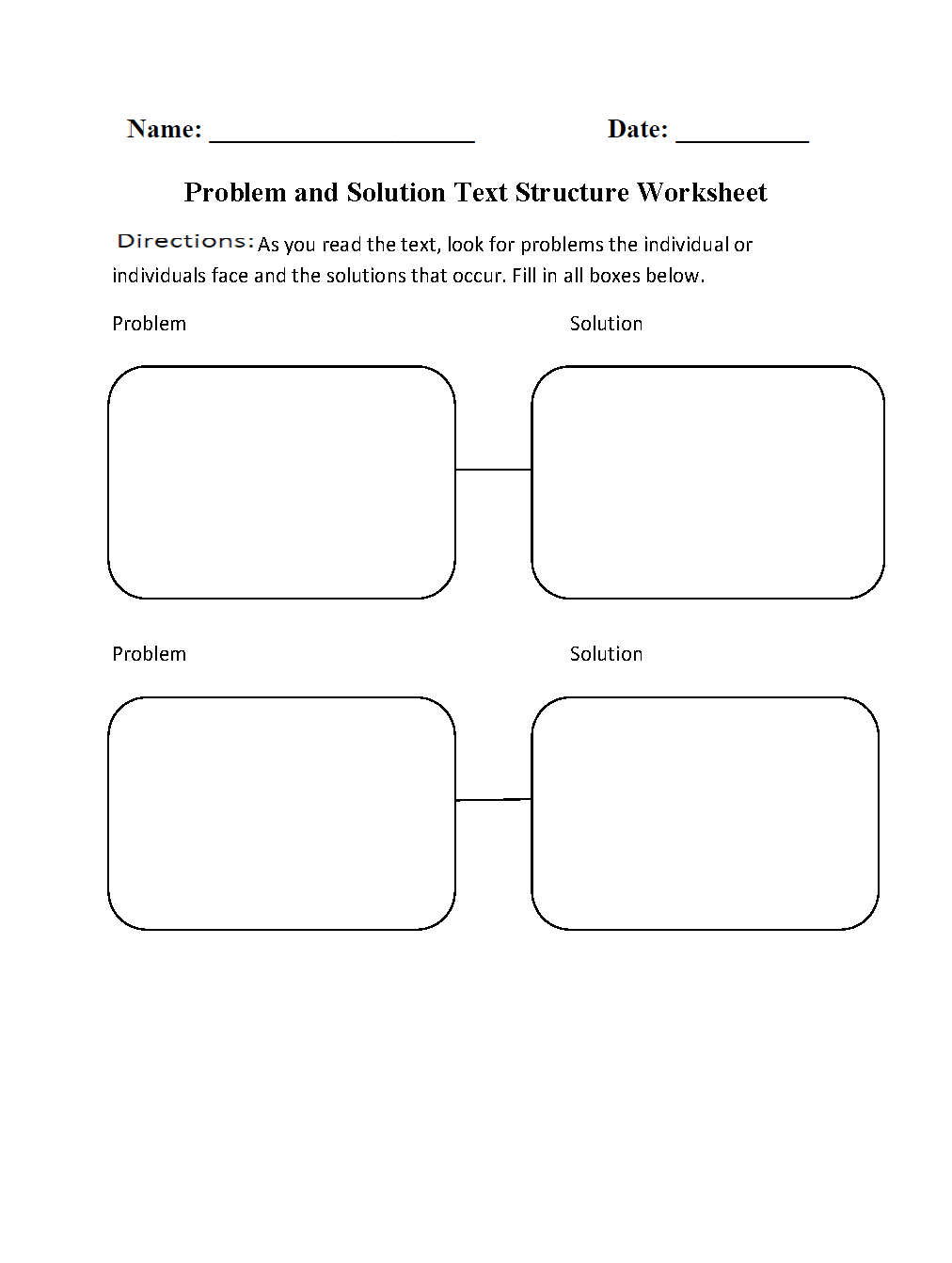 Problem and Solution Text Structure Worksheets