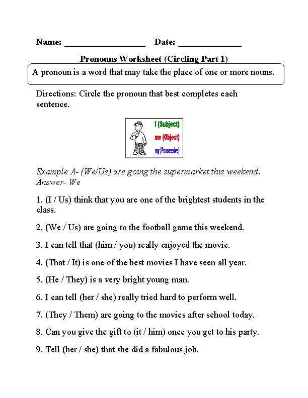 Circling Pronouns Worksheet Part 1