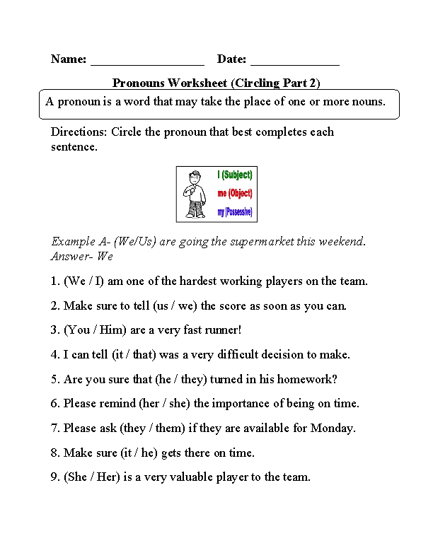 Circling Pronouns Worksheet Part 2