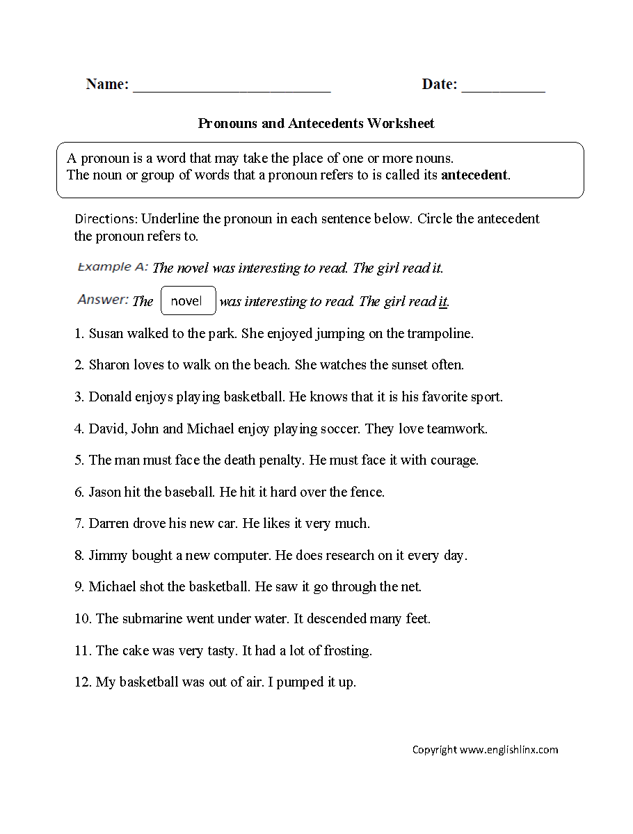 Word Usage Worksheets  Pronoun Agreement Worksheets multiplication, worksheets, learning, math worksheets, and worksheets for teachers Pronouns Antecedents Worksheets 1199 x 910