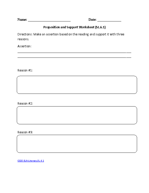 Proposition and Support ELA-Literacy.SL.6.1 Speaking and Listening Worksheet