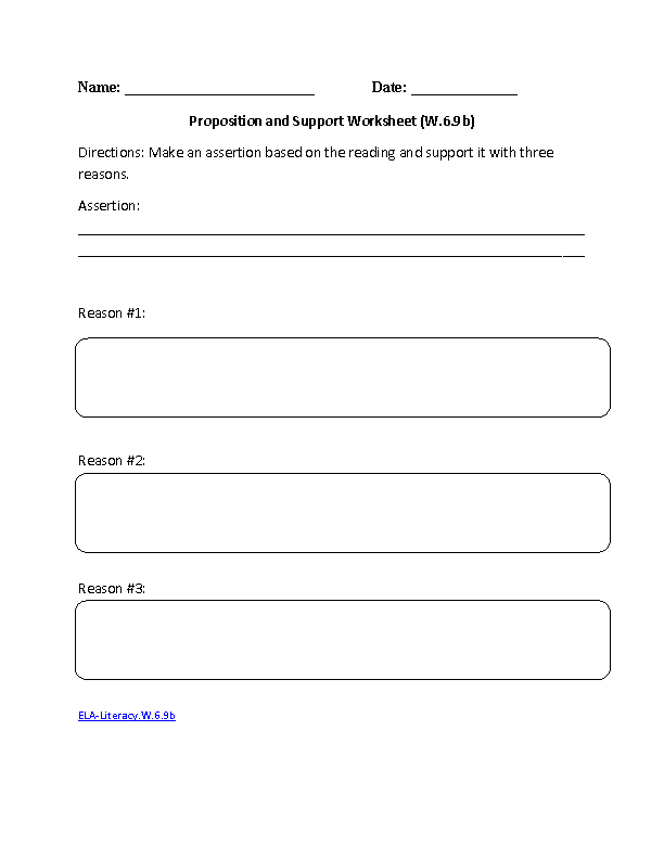 Claims and Reasons ELA-Literacy.W.6.9b Writing Worksheet