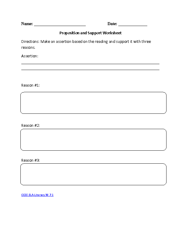 Proposition and Support ELA-Literacy.W.7.1 Writing Worksheet