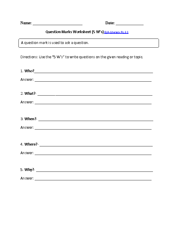 Ask and Answer Questions Worksheet ELA-Literacy.RL.2.1 Reading Literature Worksheet