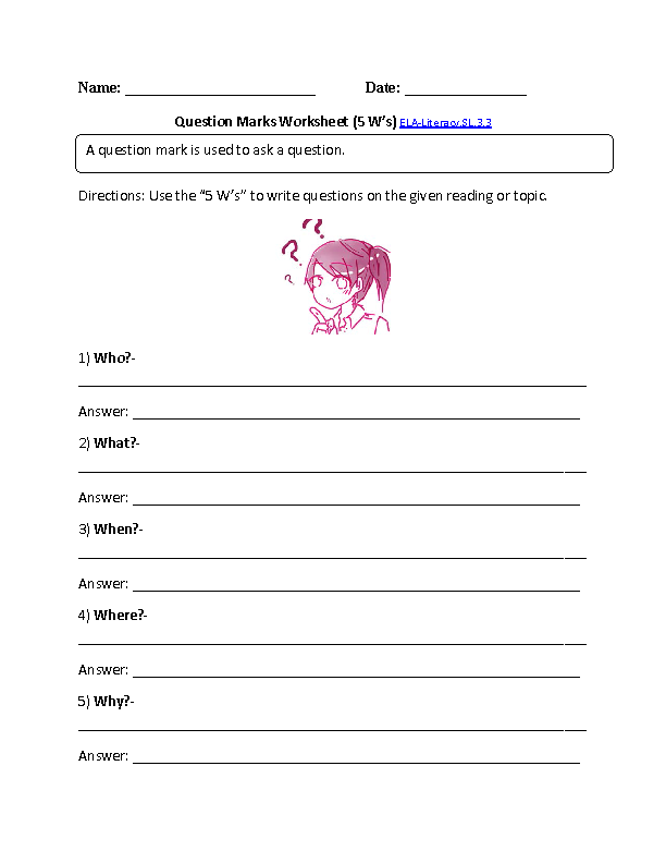 Asking Questions Worksheet ELA-Literacy.SL.3.3 Speaking and Listening