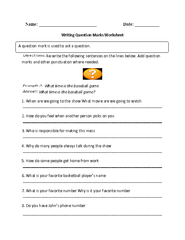 Writing Question Marks Worksheet