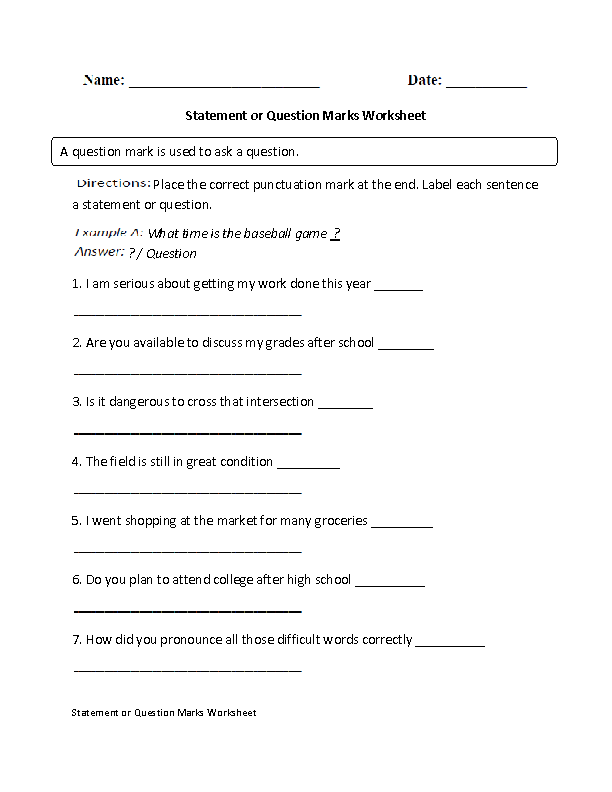 Statement or Question Marks Worksheet