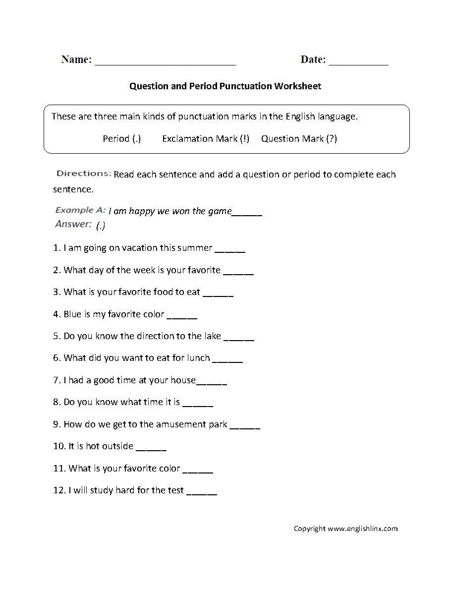 Question and Period Worksheet