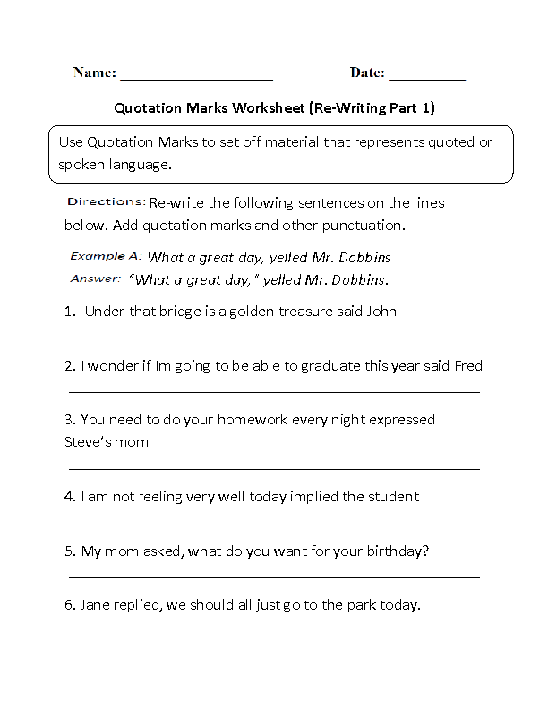 Re-Writing Quotation Marks Worksheet