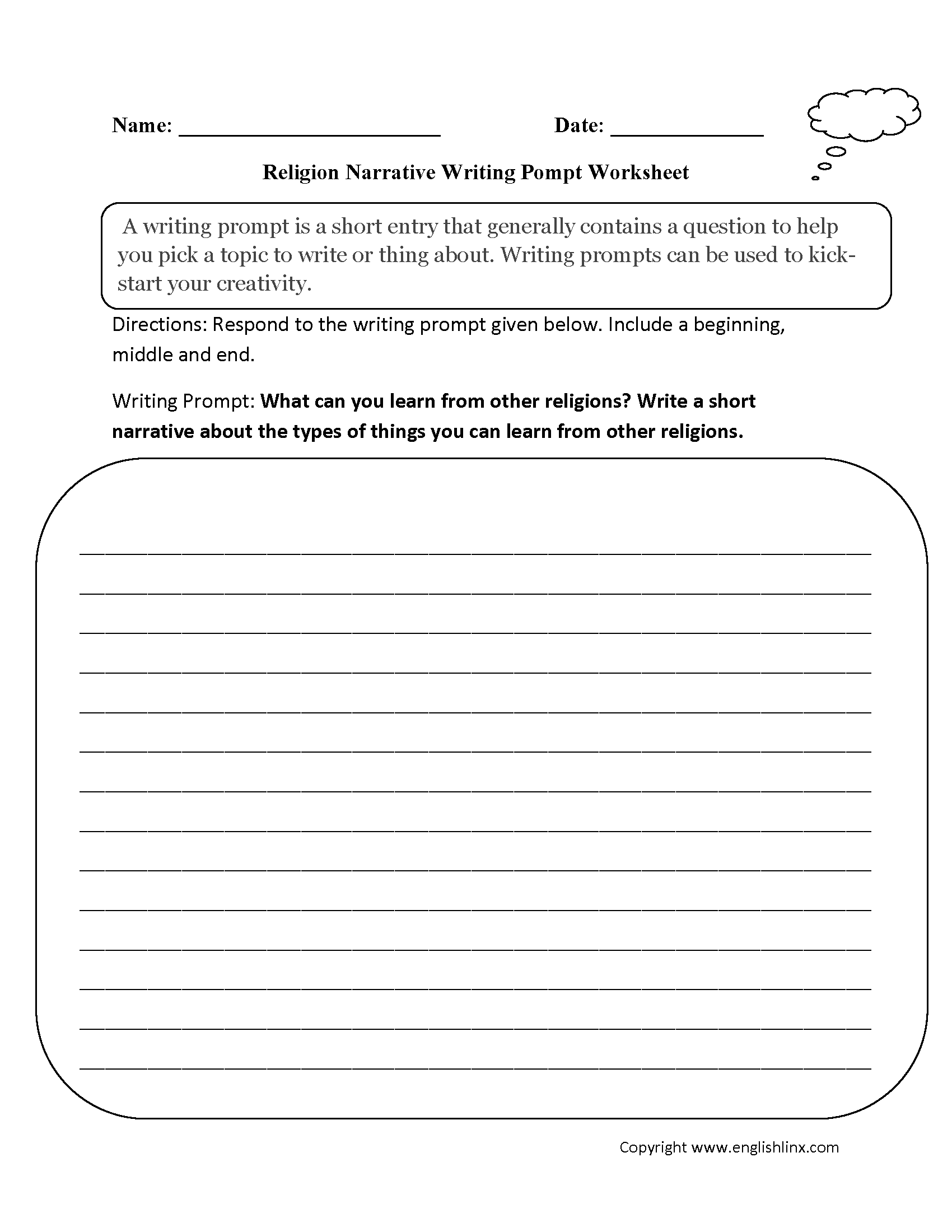 Religion Narrative Writing Prompts Worksheets