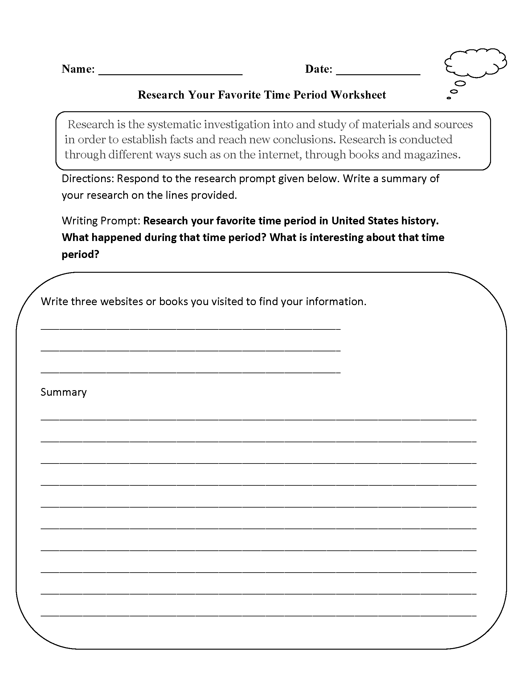 Research Favorite Time Period Worksheet