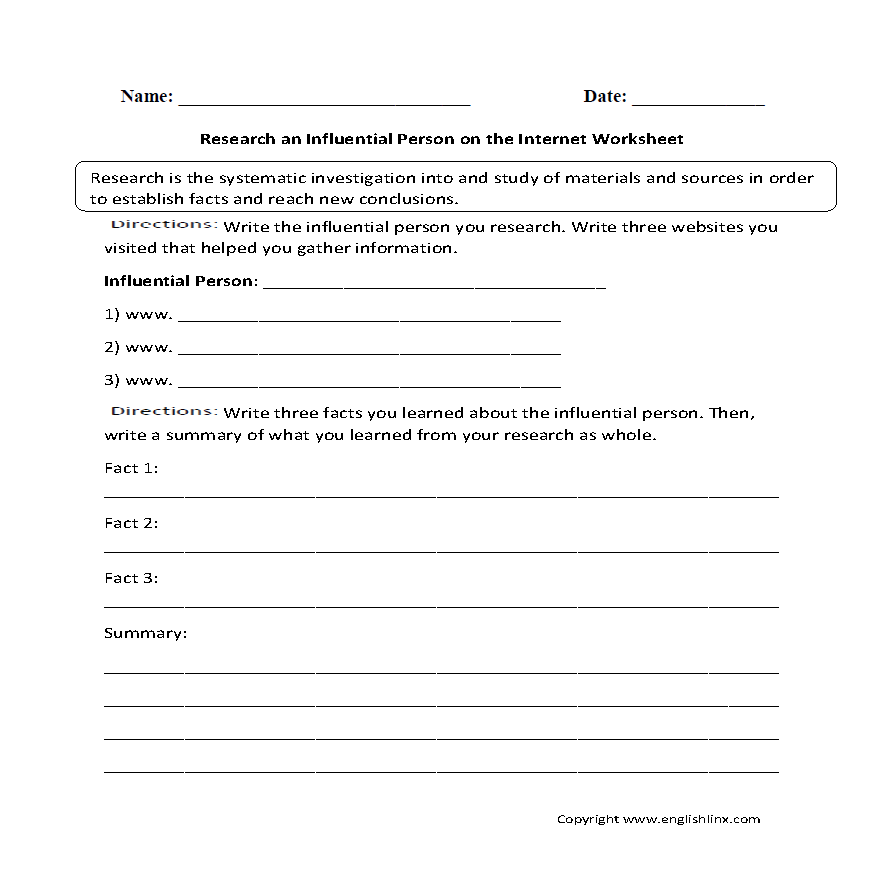 Research an Influential Person on Internet Worksheet