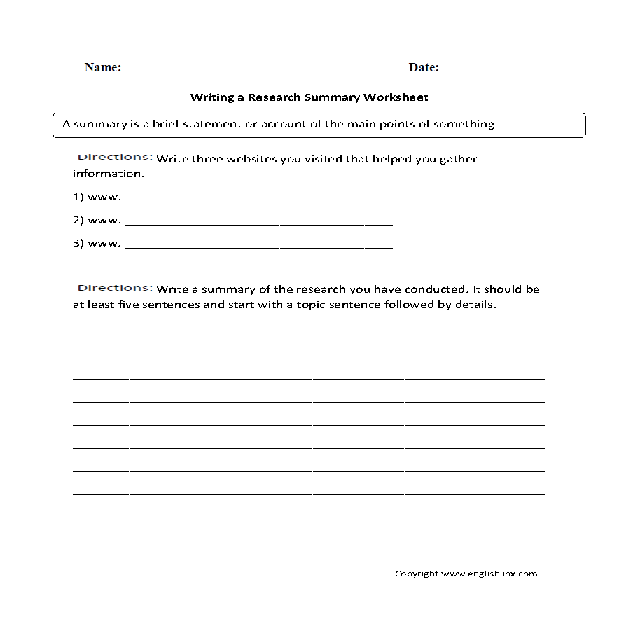 Research Summary Worksheet