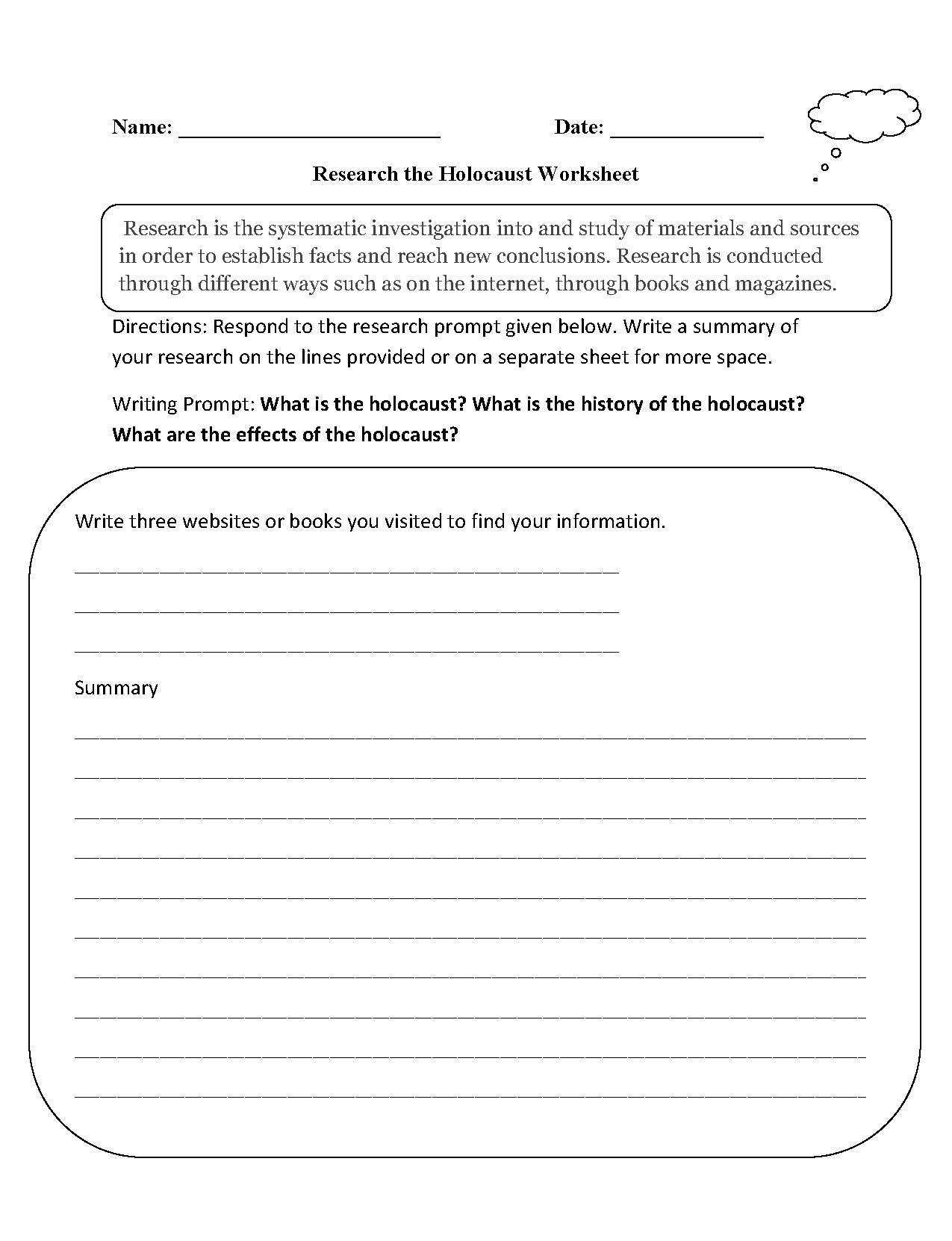 Research Holocaust Worksheet