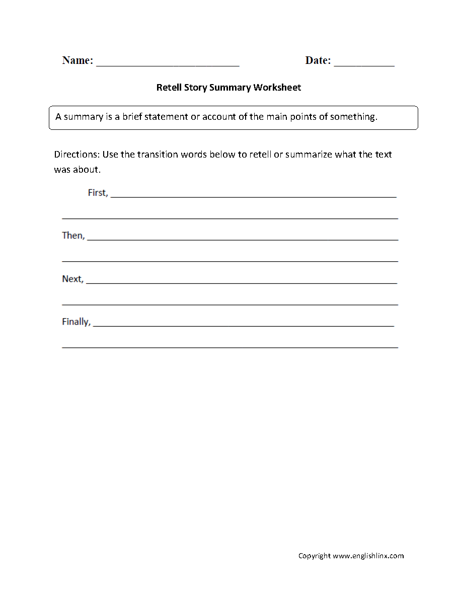 Retell Story Summary Worksheets