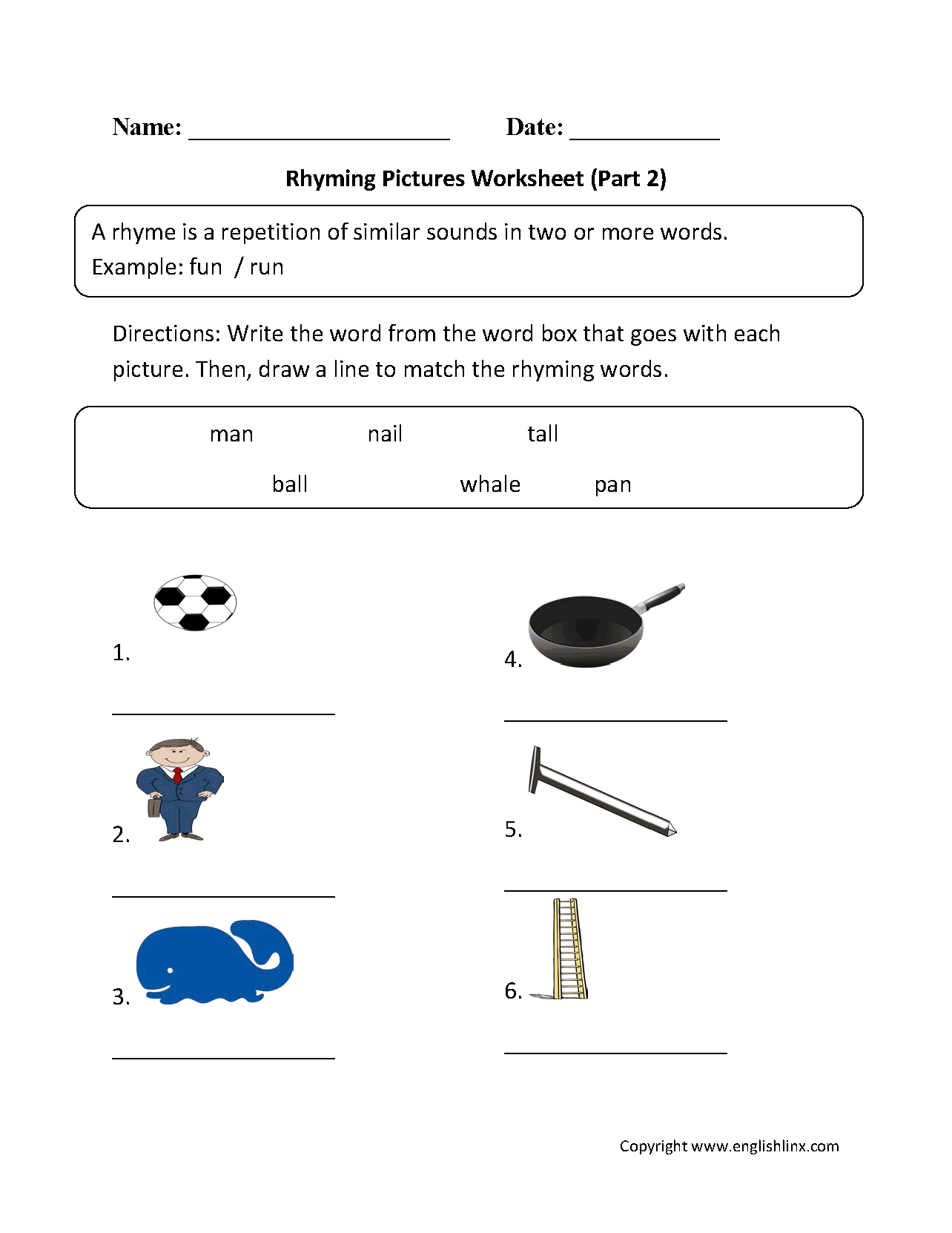 Rhyming Pictures Worksheets Part 2