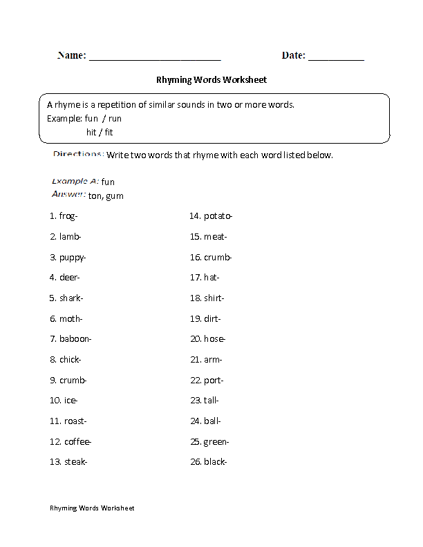 Rhyming Words Worksheet