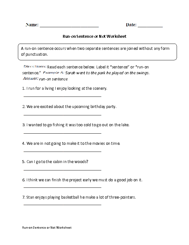Is it a Run-on Sentence or not? Worksheet
