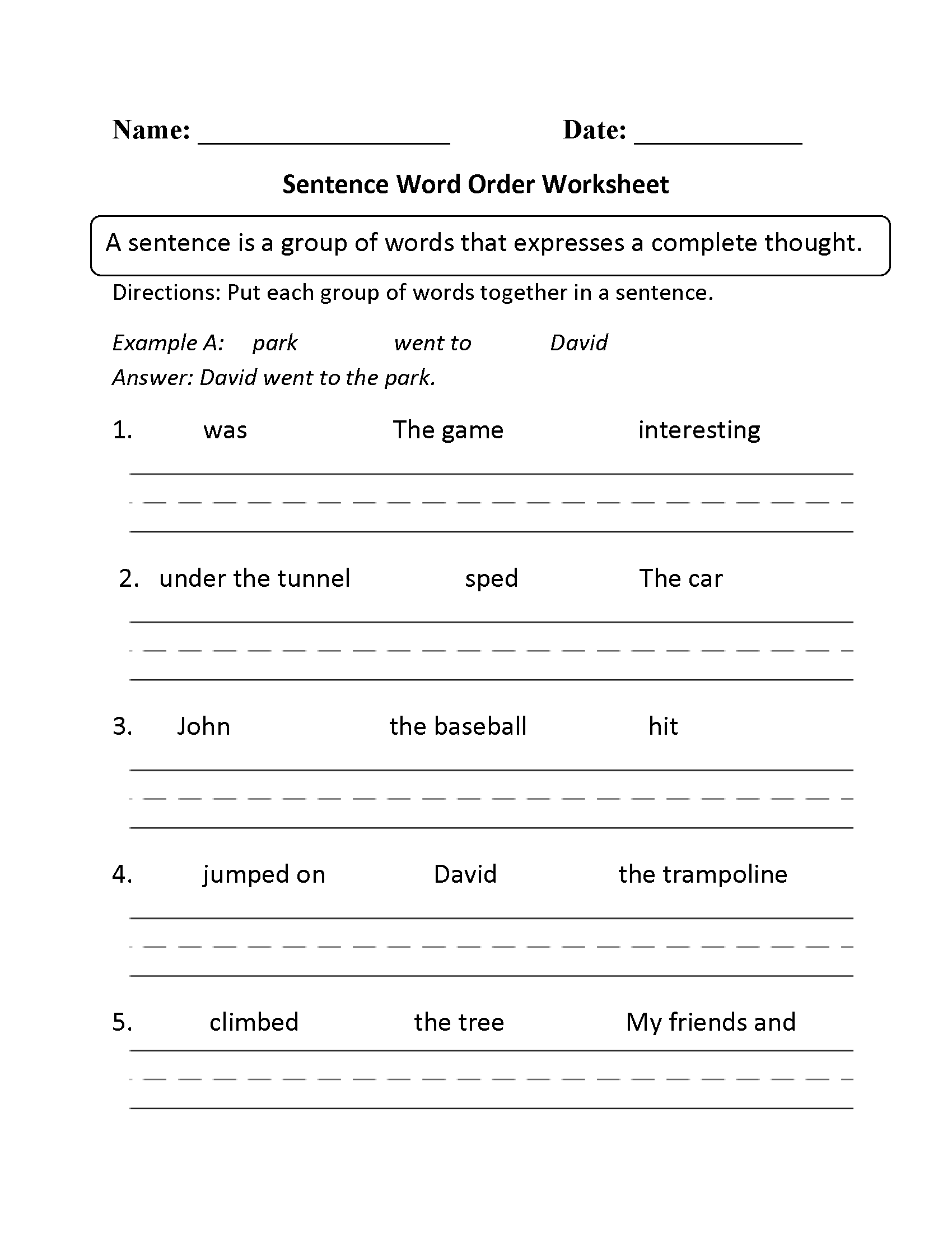 Sentence Structure Worksheets | Sentence Building Worksheets