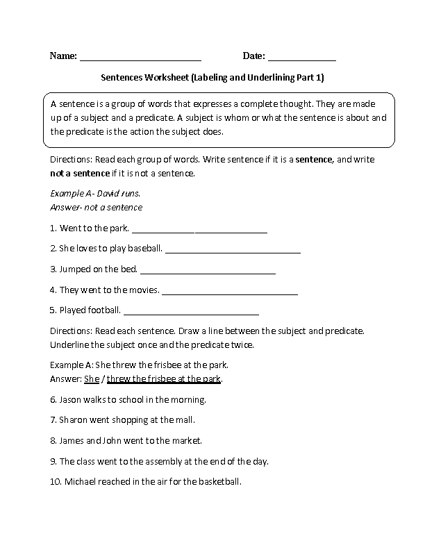 Learning Simple Sentences Worksheet