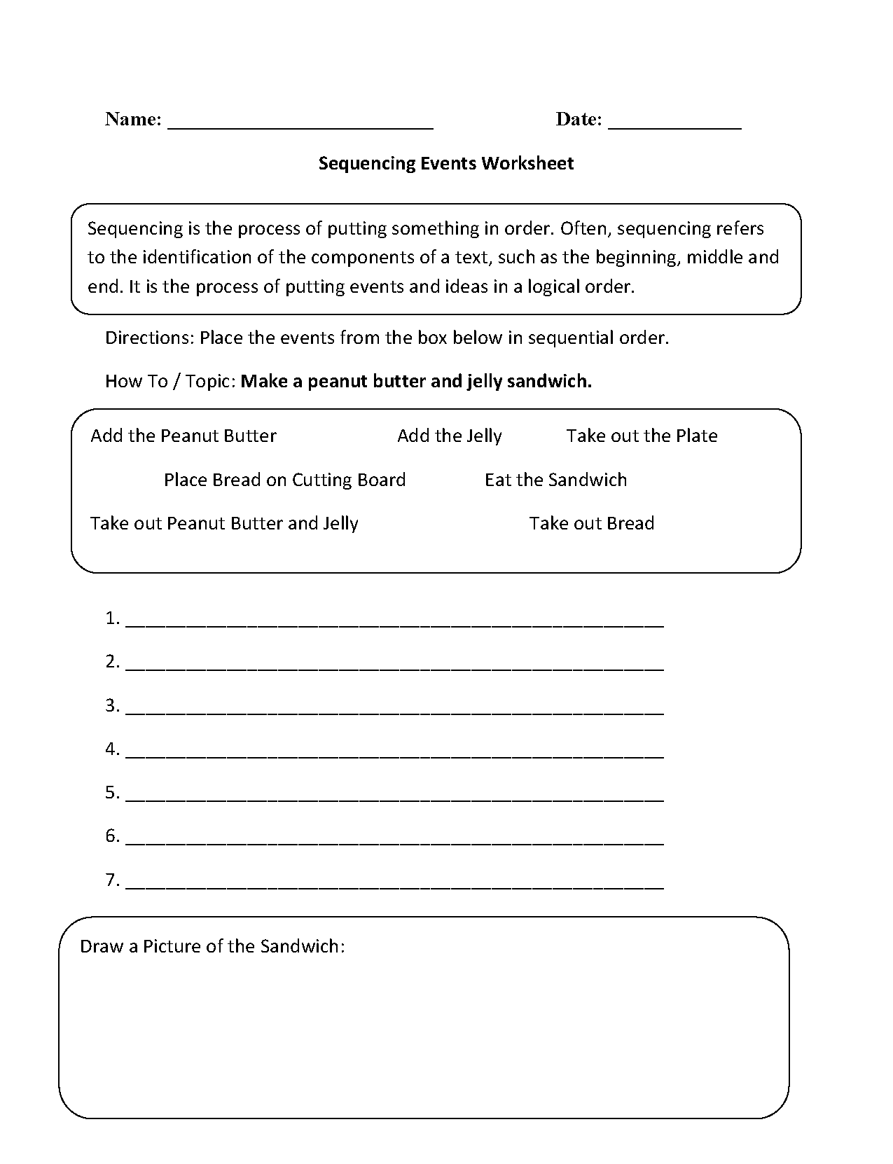 Sequencing Events Worksheets
