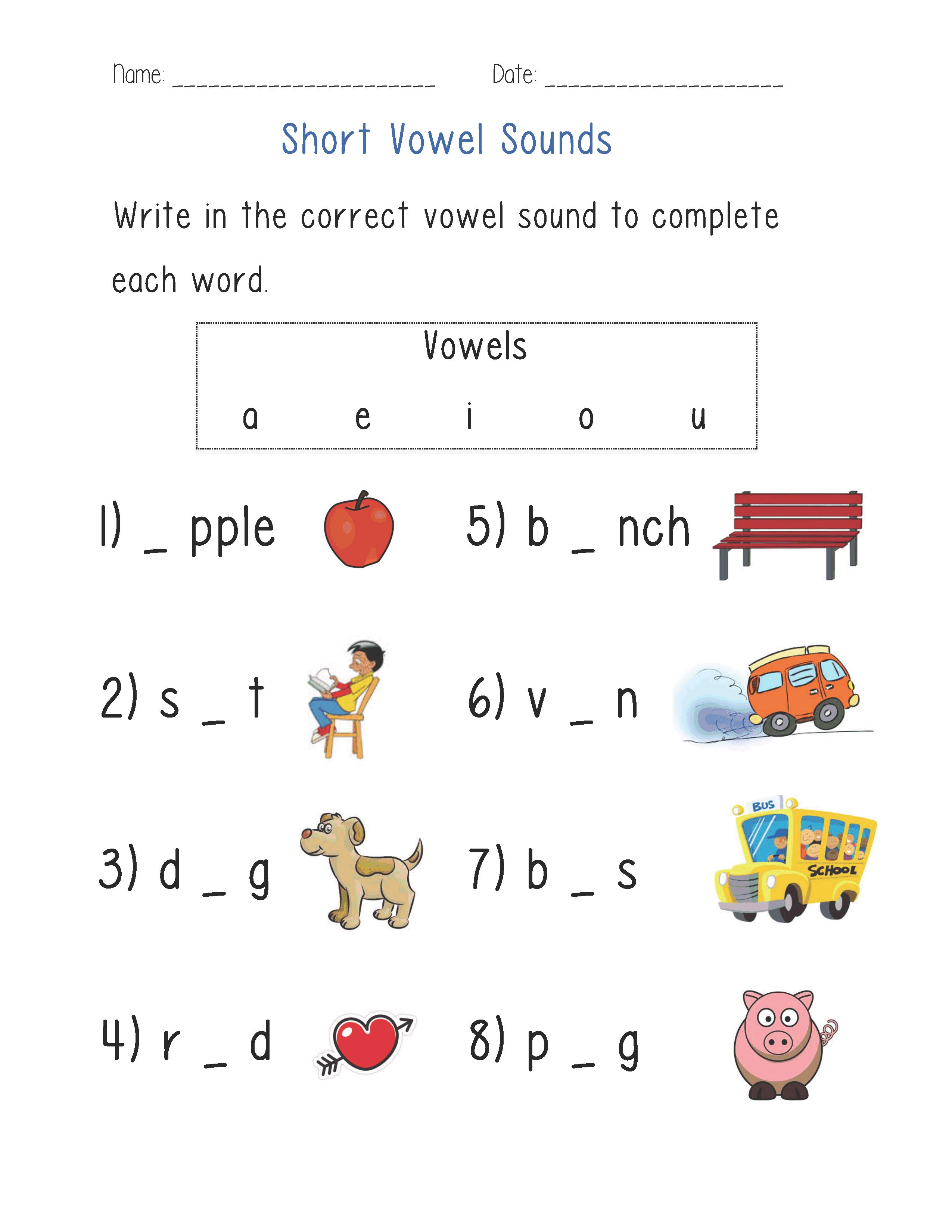 Short Vowel Sounds Worksheet