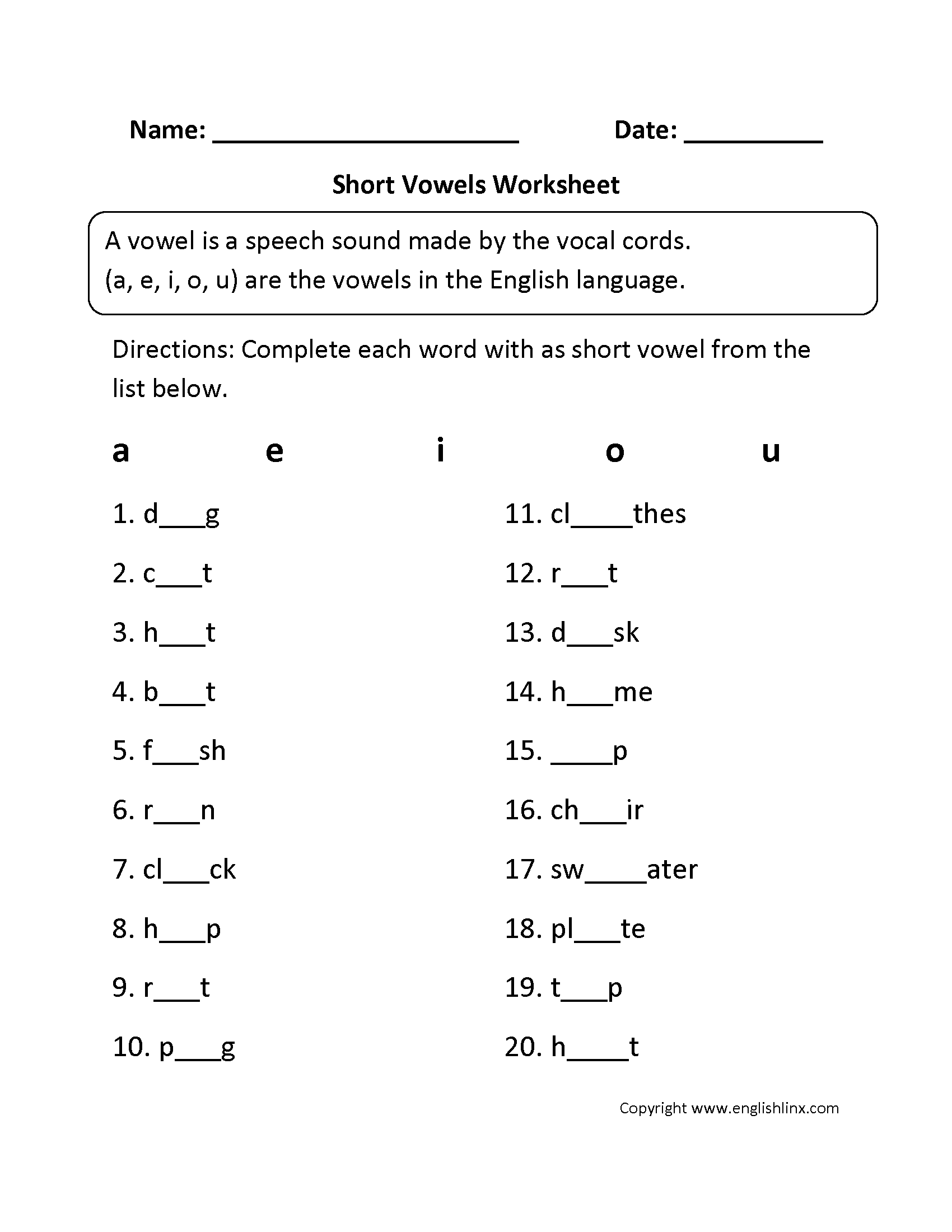 Vowel Worksheets Short And Long Vowel Worksheets