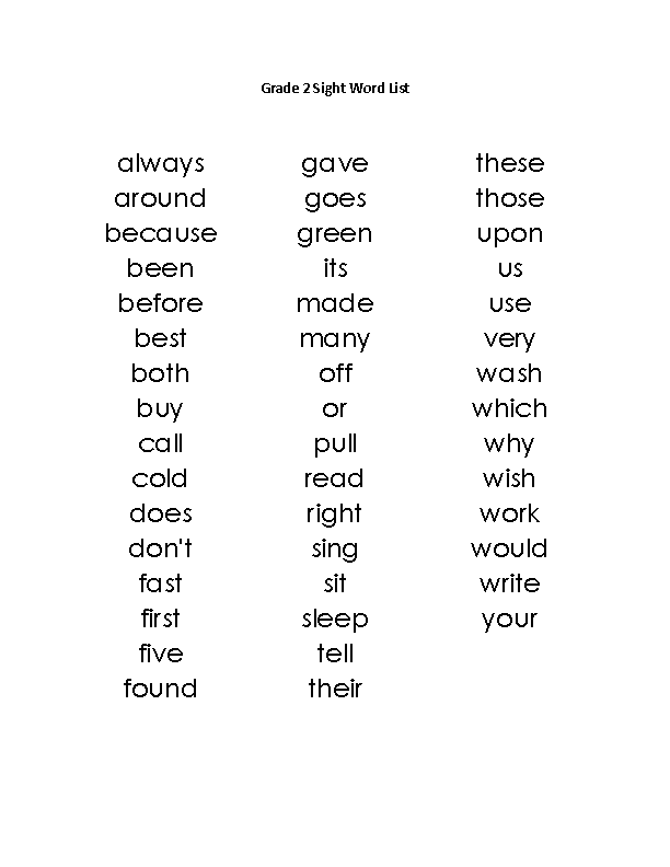 Sight Words For Grade 2 And 3