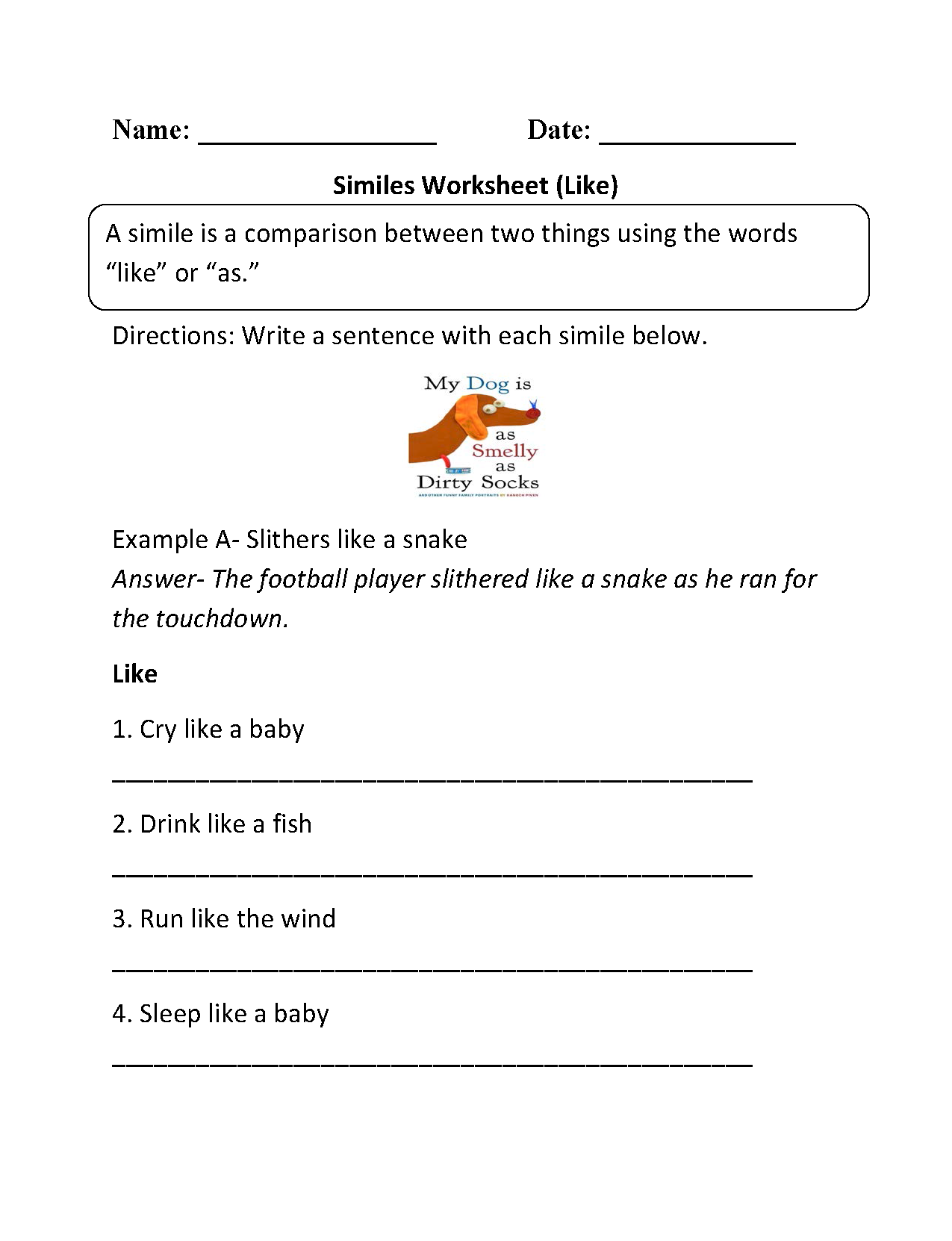 Like Similes Worksheet