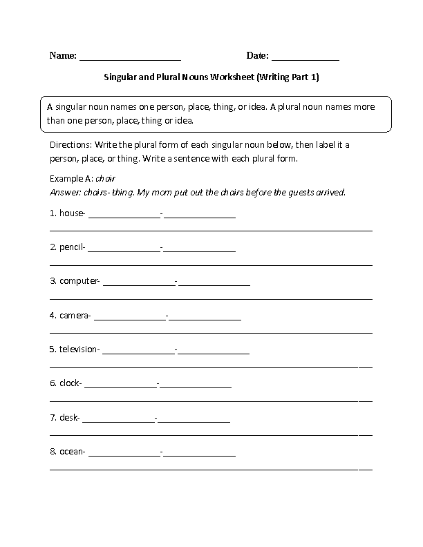 Plural Of Nouns Worksheets For Grade 6