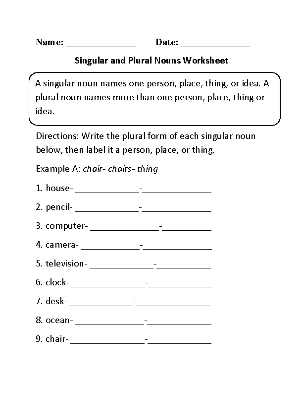 Nouns Worksheets Singular And Plural Nouns Worksheets